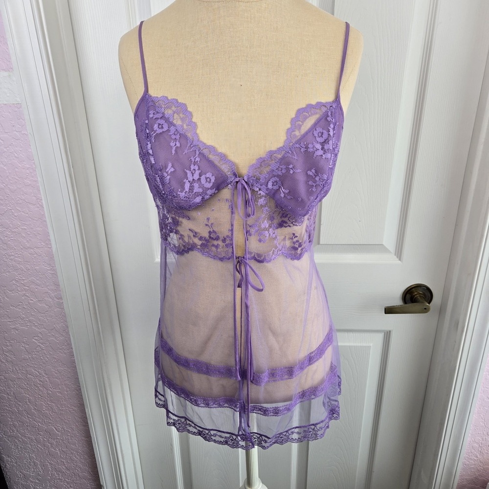 Victoria's Secret Vtg Purple‎ Silk Split Front Babydoll Nightie Cami Top Size XS